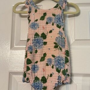 Seersucker hydrangea romper